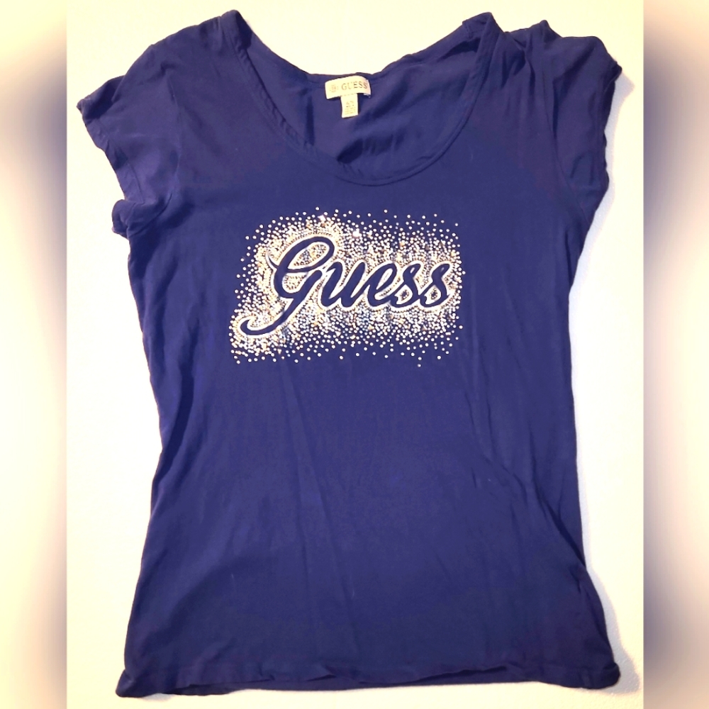 Guess Blue Indigo Rhinestone Bling Women's XL Tee